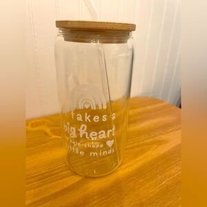 Teacher Appreciation Drinking Glass with Bamboo Lid And Glass Straw NEW